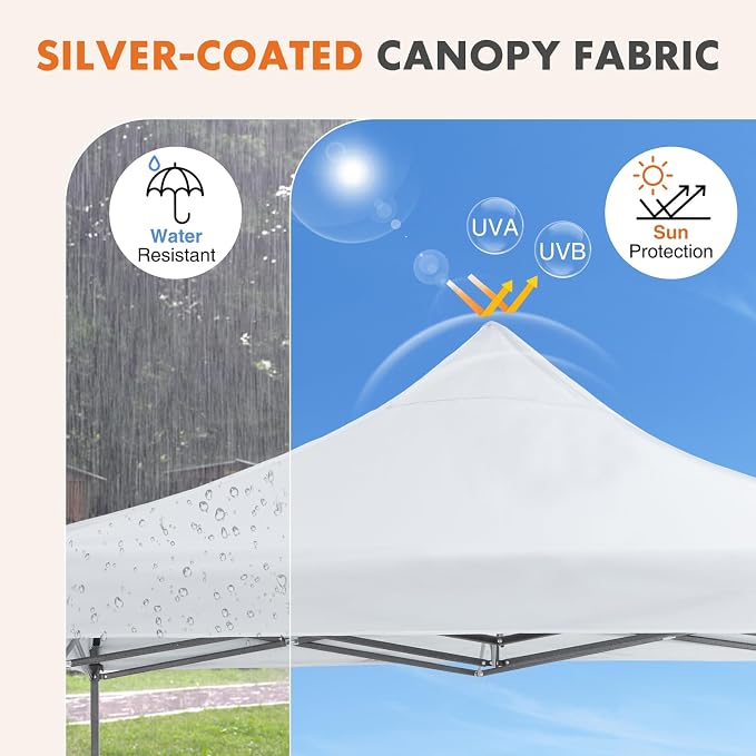 OLIXIS 10x10 Ft Pop Up Canopy Tent, Waterproof Outdoor Canopy, Portable Instant Shade Shelter with Sandbags for Beach, Backyard, Parties, Camping and Commercial Events, Bright White