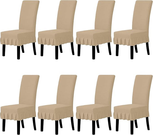 Easy-Going Dining Chair Covers Stretch Parsons Chair Slipcover with Skirt Chair Covers for Dining Room Restaurant Banquet (8 PCS, Khaki)