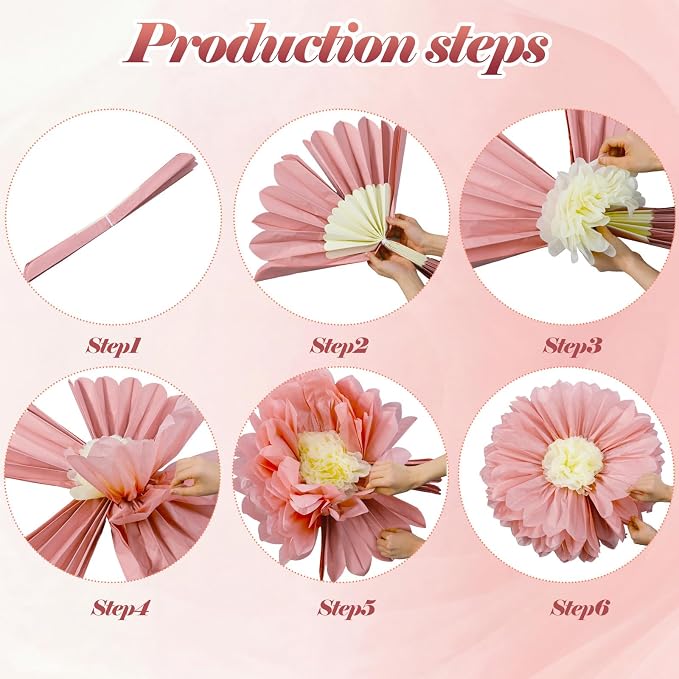 Giegxin 6 Pcs 31.5", 24" Pink Giant Paper Flower Boho Large Tissue Paper Flower for Wall Big Pink Pom Pom Floral Decorations for Wedding Bridal Shower Tea Party Baby Shower Classroom Birthday Decor