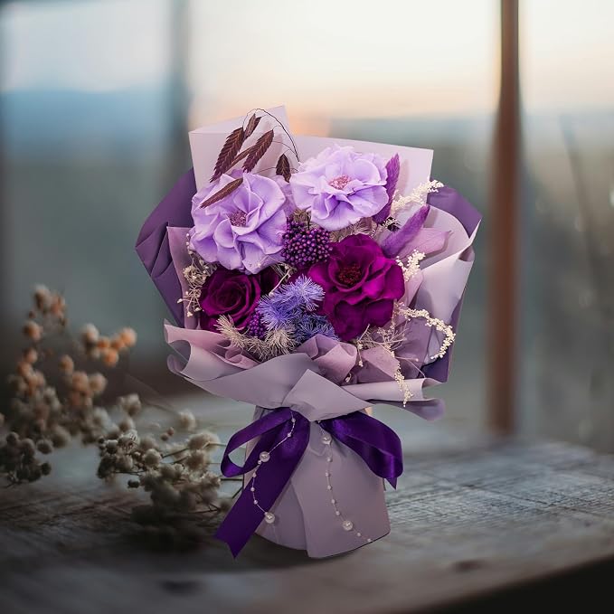 Forever Flower Gifts for Her: Romantic Flowers for Graduation-Daughter Girlfriend Wife Mom Grandma-Preserved Rose Bouquets-Flowers for Delivery Prime on Birthday Anniversary Valentines (Violet)
