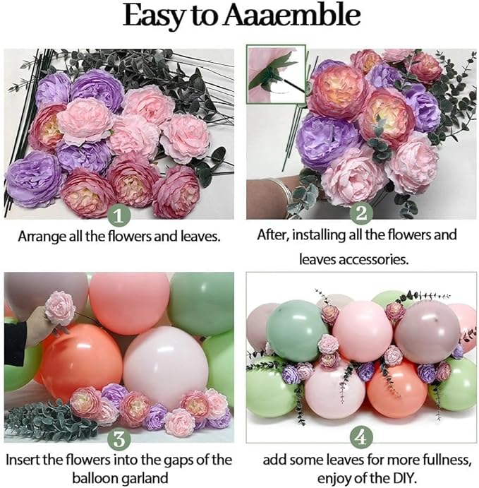 Pastel Green Pink Balloon Arch Double Stuffed Pink Dusty Green Mauve Peach Blush Balloon Garland Kit Artificial Flower Leaves for Baby Shower Wedding Birthday Floral Princess Easter Tea Party Decor
