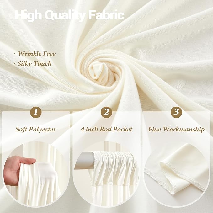 10ftx12ft Wrinkle Free Ivory Backdrop Curtain, 2 Panels 12FT Long Wedding Photo Backdrop Drapes, Silky Polyester Back Drop Cloth for Birthday Photography Background Party Backdrop Draping