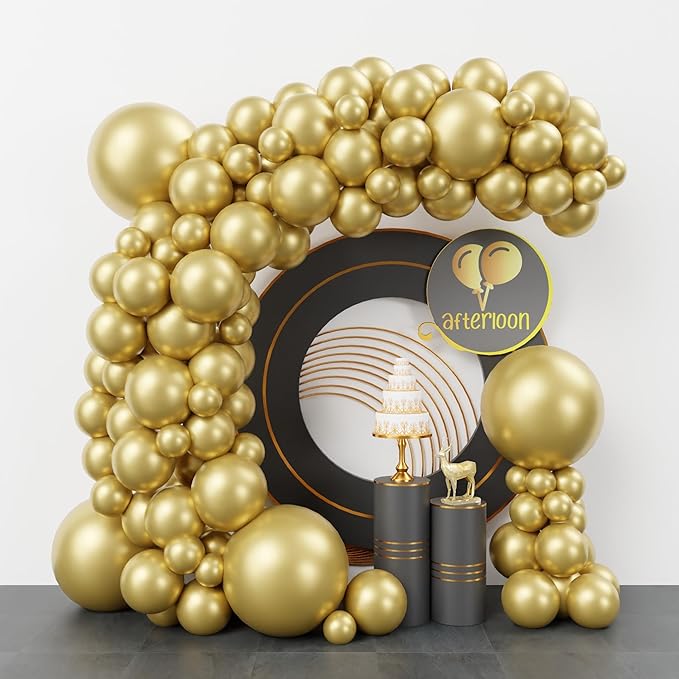 AFTERLOON® Biodegradable Balloons 112pcs Gold Different Sizes 18" 12" 10" 5" Balloon Garland Arch Kit perfect for Birthday Party, Graduation, Baby Shower, Wedding, Holiday Decoration and Anniversary