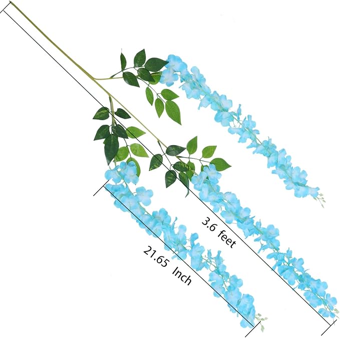 Pauwer Wisteria Hanging Flowers 12 Pack Fake Flower Garland Artificial Wisteria Vines Rattan Silk Flower String Wedding Party Wall Decorations,Blue