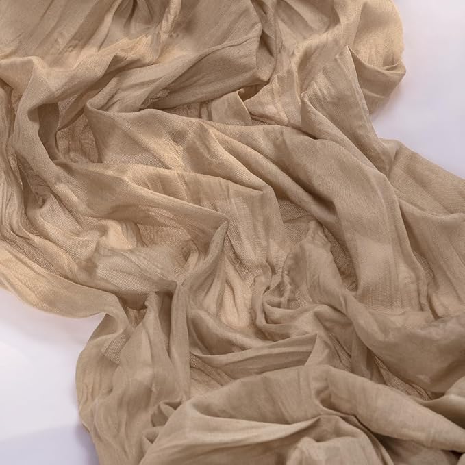 MLMC 8 Pack Nude Cheesecloth Table Runner Boho Rustic Gauze Taupe Cheese Cloth Table Runner 10ft Neutral Home Decor 35x120 Inches for Reception Wedding Bridal Shower Picnic Decor