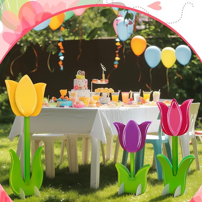 Amyhill 3 Pcs Spring Decorations Tulip Cardboard Cutout Standup Life Size 16.93/23.23/29.92 Inches Tulip Flower Cardboard Cutouts for Mother's Day Indoor Outdoor Yard Baby Shower Party Photo Props