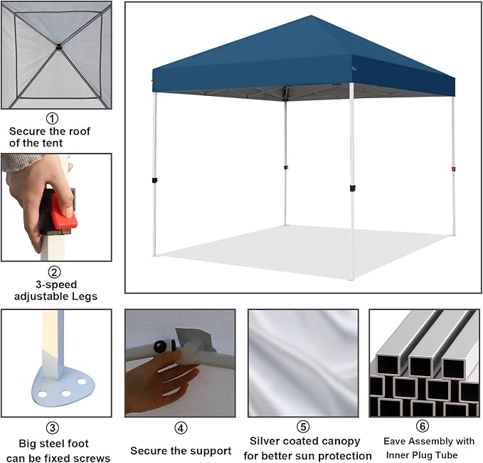 Northroad 8X8 FT Pop Up Canopy, Outdoor Instant Canopy Tent w/Carrying Bag, Portable Gazebo Shelter for Wedding Party,Commercial Event,Patio,Garden,Beach（Lake Blue）