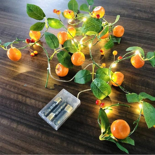 Tangerine Vine with LED String Lights, 2m Artificial Kumquat Berries Vine, 1 x 20 LED String Lights, Battery Powered, Indoor and Outdoor Decor