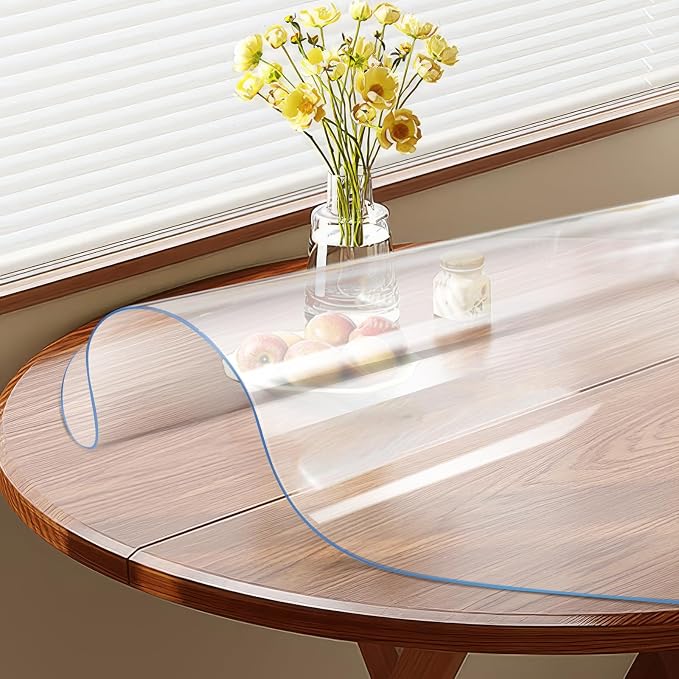 Vicwe Clear Round Table Protector 48 Inch,1.5mm Clear Round Table Cover Protector, Round Plastic Table Cover, PVC Round Table Pad for Coffee Table, Dining Room Table