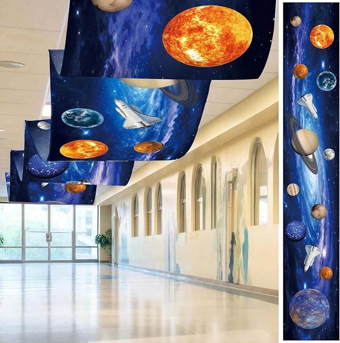 Feifeiya 3 Pcs Solar System Party Decorations 24 Inch x 12 ft Vbs 2026 Decoration Outer Space Theme Ceiling Decor for Space Summer Vocation Church Sunday School Classroom Birthday Party Decor Supplies