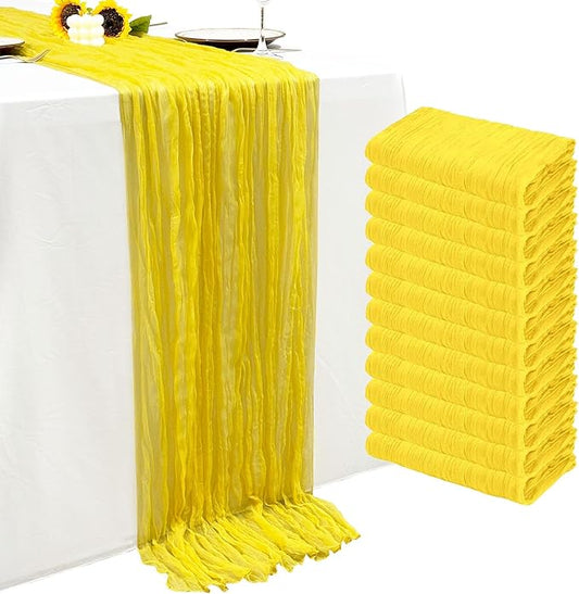 12Pack Yellow Table Runner 10Ft Cheesecloth Table Runner Boho Long Yellow Cheese Cloth Table Runners for Wedding Party Bridal Shower Thanksgiving Christmas