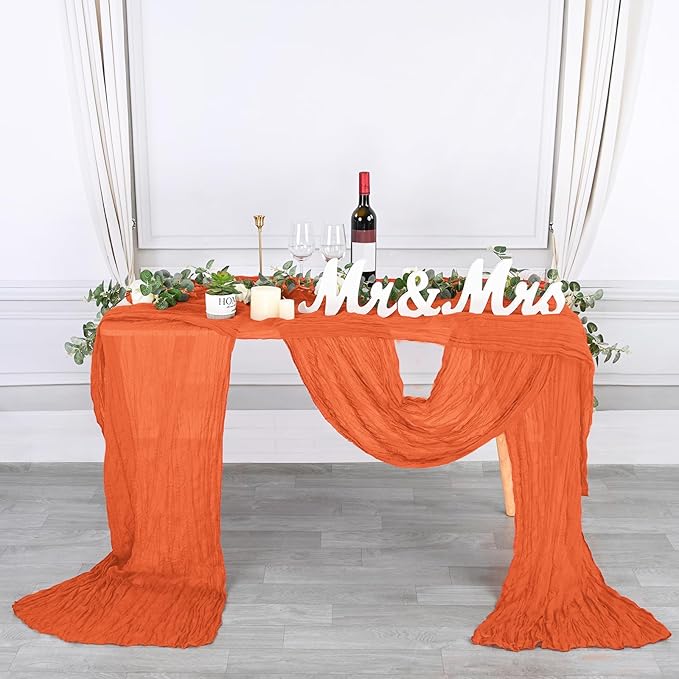 12 Pack 10Ft Orange Cheesecloth Table Runner 35 x 120 inch Boho Gauze Cheese Cloth Table Runner Vintage Rustic Sheer Runners for Wedding Bridal Shower Birthday Party Cake Table Decorations
