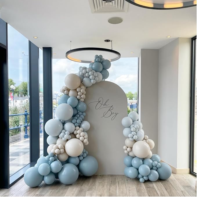 Dusty Blue Balloon Garland Kit–Double-Stuffed Dusty Blue, Pastel Blue, Sand White Balloons for Baby Showers, Weddings, and Birthday Party Decorations