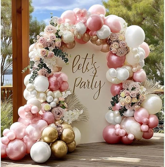 Pearl Pink White Balloon Garland Double Stuffed Pearl White Gold Balloons Blush Dusty Pink Balloon Arch Kit Metallic Gold Balloons For Baby Shower Bridal Wedding Birthday Neutral Party Decoration