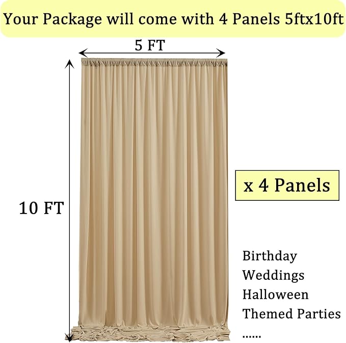20ft x 10ft Wrinkle Free Beige Backdrop Curtains for Parties, 4 Panels 5x10ft Thick Nylon and Polyester Photo Backdrop Drapes for Wedding Birthday Party Photography Background Backdrop Stand