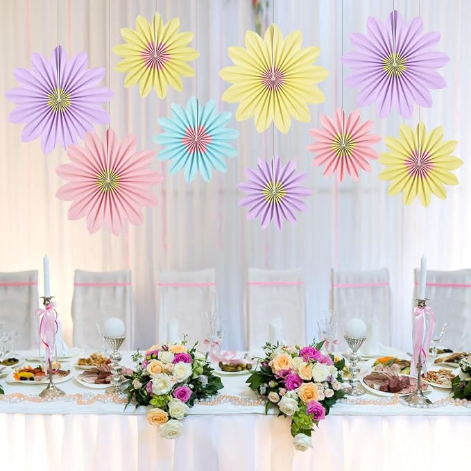 DODOKIM Sunflower Birthday Decorations Paper Flowers Decorations for Wall Floral Backdrop Classroom Baby Shower Paper Fans Flower Wall Decor Pack of 9 Sunflower Rainbow