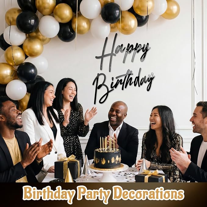 Yousoontic Happy Birthday Sign for Backdrop Large Happy Birthday Sticker Letter Acrylic Mirror Decal for Balloon Arch Wall Kpop Party, Peel Off Acrylic Film(23 x 20 Inches,Classic,Black)