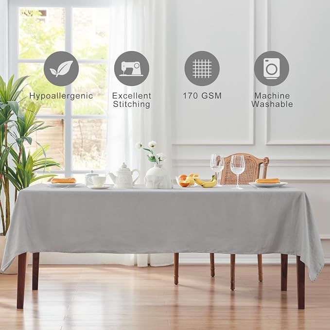 TOSMO 100% French Linen Tablecloth, Washable Farmhouse Rectangle Table Cloth for Kitchen, Dining, Party, Cocktail, Indoor and Outdoor Daily Use(52''x70'',Soft Grey)