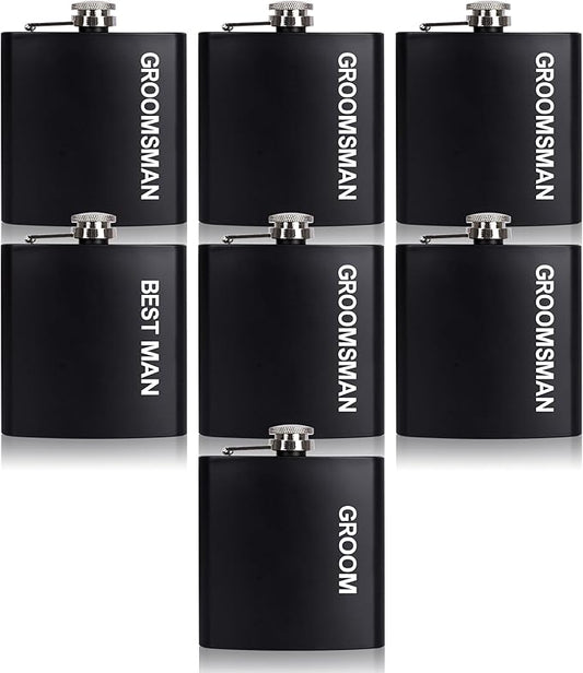 TEAM GROOM Groomsmen Gifts Hip Flasks for Liquor for Men 7 Pcs Grooomsmen proposal Bachelor Party Favors(WD-B)