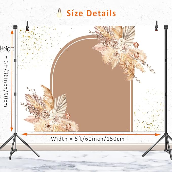 Boho Backdrop for Baby Shower Birthday Decorations,Bohemian Arch Backdrops Pampas Grass Floral Photography Background Boho Shower Wedding Baptism Newborn Party Supplies Banner Photo Booth Props 5x3ft