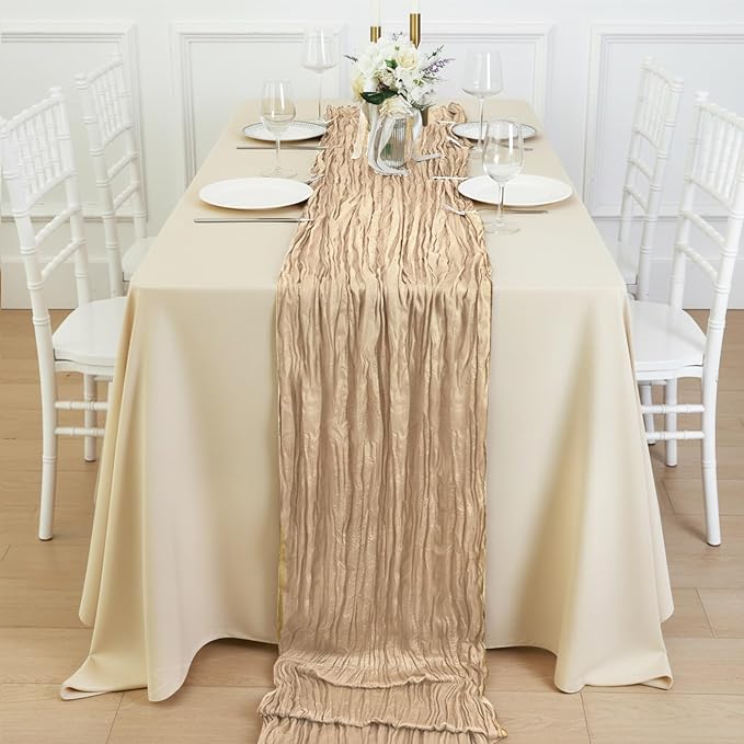 Sand Cheesecloth Table Runner 120 Inch 10FT Champagne Cheese Cloth Fabric Beige Runners 1 Pack for Wedding Decoration, Boho Decor, Retro Decoration