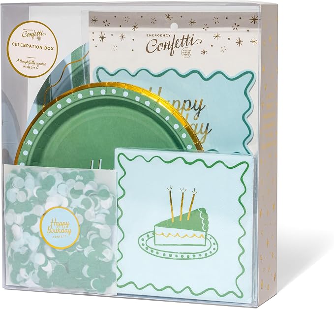 Birthday Party Celebration, Stylish Tableware Set for 8 Guests – Blue/Green