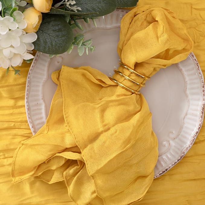 20 Pack Gold Cheesecloth Napkins Cloth Washable Spring Summer Cloth Napkins Set of 20 Bulk 21x21 Inches for Wedding Baby Bridal Shower Birthday Dinner Party Home Table Decor