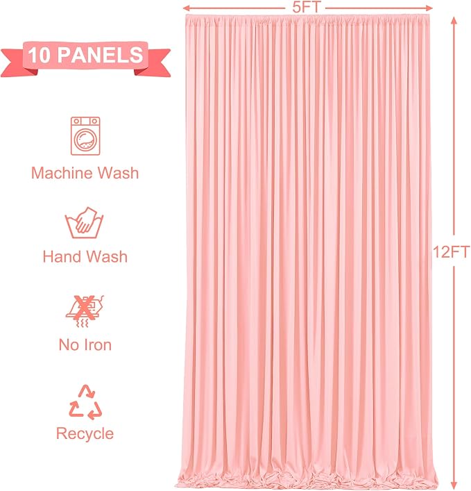 10 Panels Blush Pink Backdrop Curtains for Wedding Party Wrinkle Free Backdrops Curtain Drapes Fabric Decorations Photo Back Drop Cloth for Baby Shower Photography Stage Reception 50ft(W) x 12ft(H)
