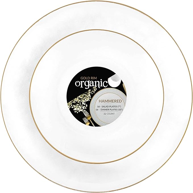 PLASTICPRO 32 Piece Combo Plates Set includes 16-7'' inch Plate & 16-10'' inch Plates White transparent Hammered Plastic Party Plate Premium heavyweight Elegant, Disposable, Tableware, Dishes,