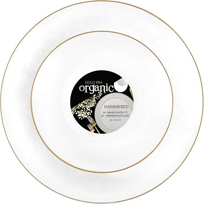 PLASTICPRO 128 Piece Combo Plates Set includes 64-7'' inch Plates & 64-10'' inch Plates White transparent Hammered Plastic PartyPlates Premium heavyweight Elegant, Disposable, Tableware, Dishes,