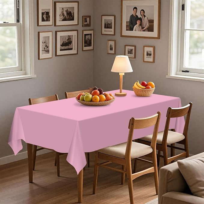 54IN X 320FT Plastic Table Cover Roll with Cutter Box, Cut to Size Plastic Table Cloths for Parties, Birthday, Disposable Tablecloth Roll for All Shape Tables (Pink, 54 Inch X 320 Feet)