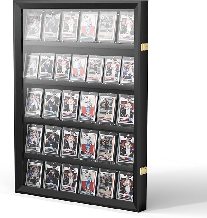 35 Graded Sports Card Display Case - Baseball Card Display Frame Lockable for, Football, Basketball, Hockey & Trading Cards - UV Protection & Clear Acrylic, Black