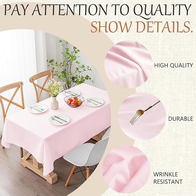 60x102 Table Cloth - 2 Pack Rectangular Black Washable Stain and Wrinkle Resistant Polyester Table Cover for Dining Tables, Various Parties and Camping (Pink)