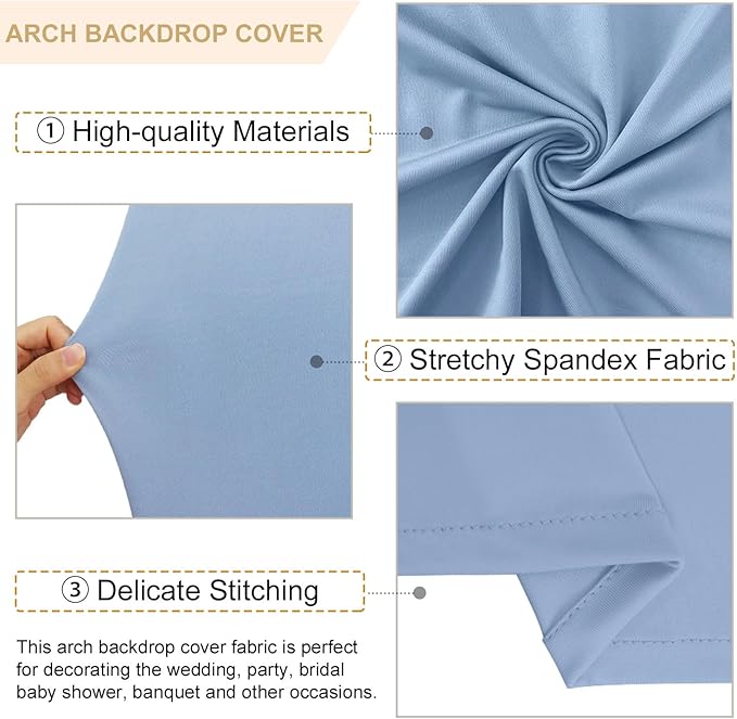 FANPROMS Wedding Arch Cover Set of 2 Dusty Blue Wedding Arch Cover 6FT 7.2FT Spandex Arch Cover Set for Birthday Party Boho Balloon Arch Stand Covers Set for Reception Party Metal Stand Decorations