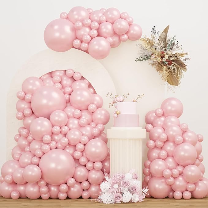 Pearl Pink Double Stuffed Balloons Different Size 115Pcs 5/10/12/18 Inch Pearl Light Pink Balloons Garland kit for Birde to be Wedding Engagement Bridal Shower Birthday Baby Shower Party
