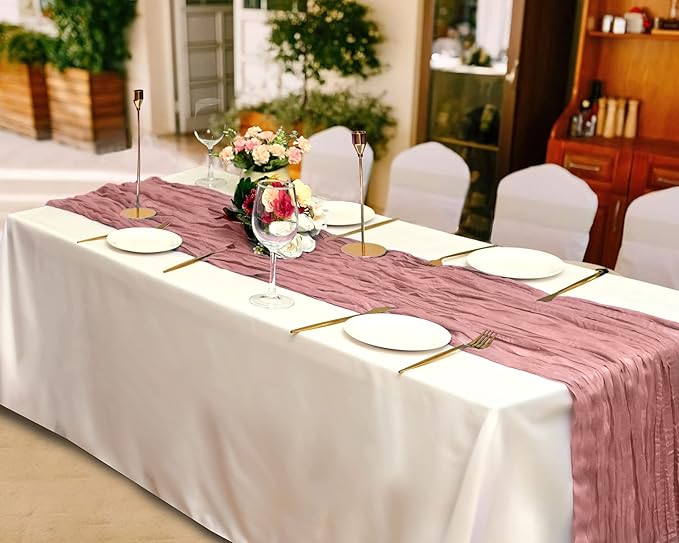 15 Pack Cheesecloth Table Runner Dusty Blush 6FT Boho Table Runner Cheese Cloth Table Runners 35 x72 Inch Holiday Table Cloth for Wedding Birthday Party Engagement Home Bridal Baby Shower Table Decor