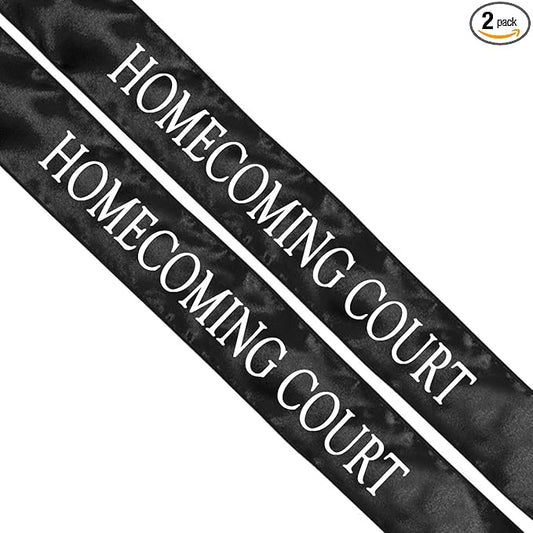 Anderson's Black Satin Homecoming Court Sash Set, Elegant 3" x 72" Sashes with White Imprint for Homecoming Night Coronation and School Events, 2‑Piece Set