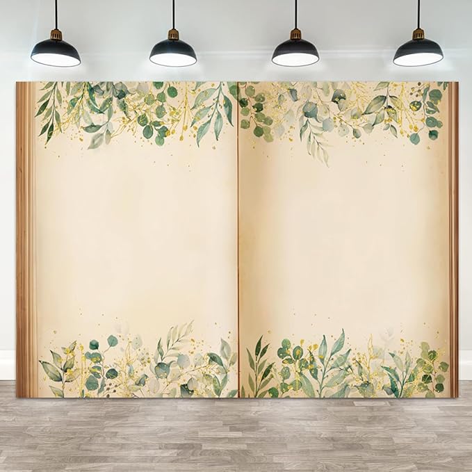9x6ft Fairy Tale Books Backdrop Once Upon a Time Storybook Photography Background Green Leaves Foliage Old Open Magic Book Romantic Wedding Decorations Birthday Baby Shower Photo Booth Prop