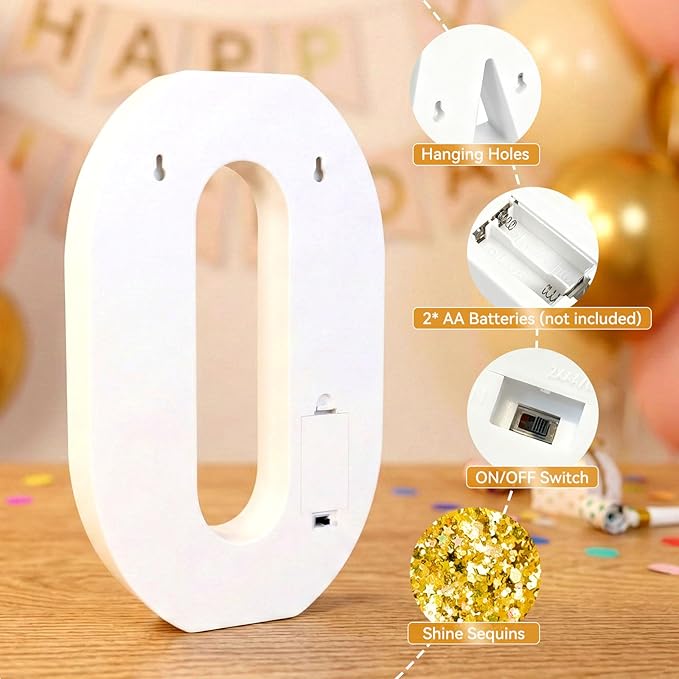 12.6 Inch LED Gold Marquee Light Up Numbers, 4th Birthday Decorations Number Lights as Gifts for Girls Boys, Glitter Lighted Marquee Numbers for Golden Anniversary Party Table Decor, 4