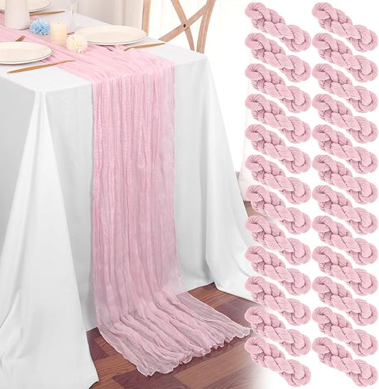 24 Packs Light Pink Table Runner, Charming Cheesecloth Table Runner 17 x 108inch, Gauze Boho Wedding Decoration Rustic Sheer Fabric Cheese Cloth Table Runners for Wedding Party Bridal Shower