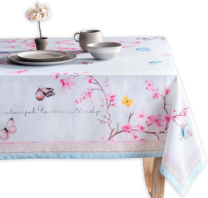 Maison d' Hermine Table Cloth Rectangle Table 100% Cotton 70 x 90 Inches Tablecloth Reusable Decorative for Dining Kitchen Room Farmhouse Party Home Hotel Restaurant Spring Summer - Blossoms in Spring