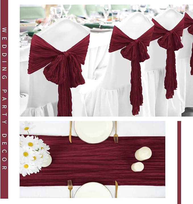 24 Pack Cheesecloth Table Runner 20 x 120 inch Cheese Cloth Table Runner Bulk,Romantic Boho Sheer Gauze Fabric Table Runners for Wedding Reception,Party,Bridal Shower Table Decor(Burgundy)