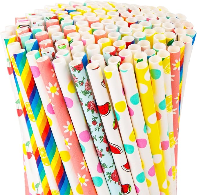 HAKACC 180PCS Paper Straws for Drinking, 9 Different Patterns Party Straws Disposable Drinking Straws for Birthday Wedding Holiday DIY Decorations