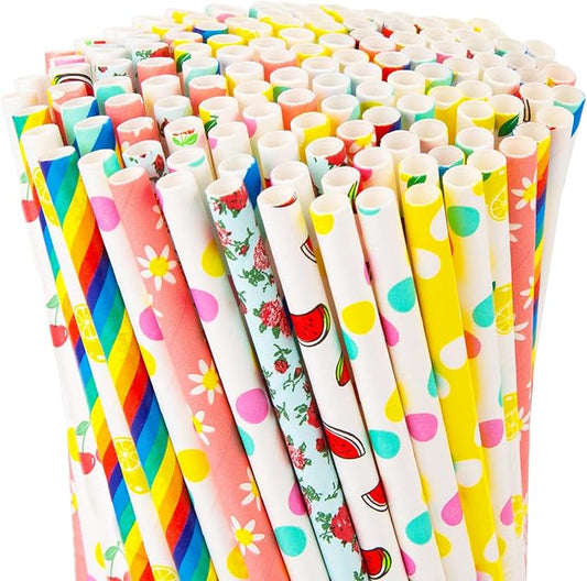 HAKACC 180PCS Paper Straws for Drinking, 9 Different Patterns Party Straws Disposable Drinking Straws for Birthday Wedding Holiday DIY Decorations