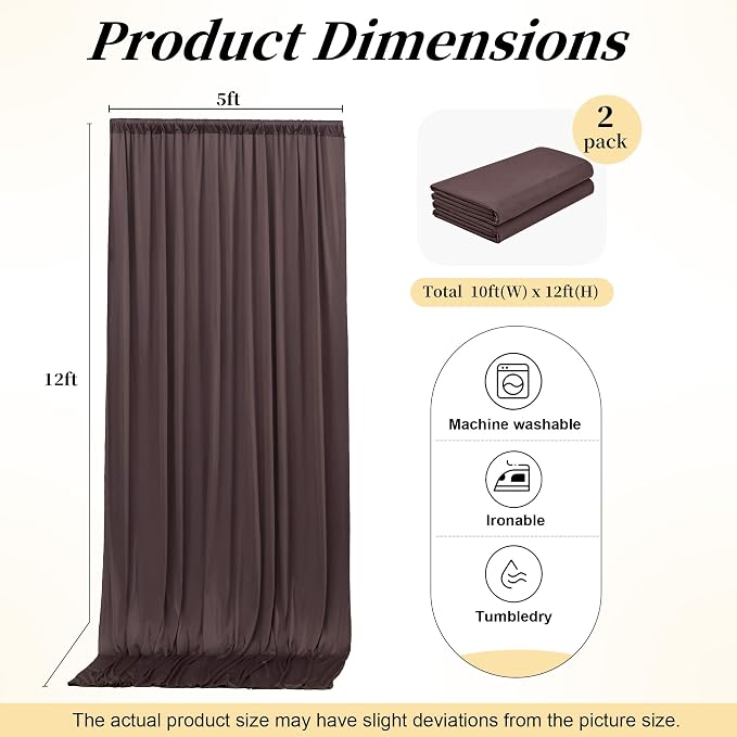 12ft x 10ft Brown Backdrop Curtains for Parties, Wrinkle Free 2 Panels Photo Backdrop Drapes Back Drop Cloth for Wedding Birthday Photography Background Decor