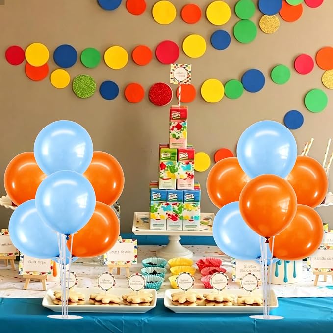 TONIFUL 4 Set Blue and Orange Balloon Centerpieces for Table,Balloon Stand Kit for Kid Party Decor,Birthday Decorations Anniversary Graduation Decorations Pet Birthday