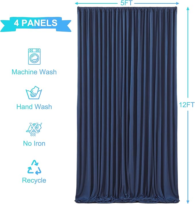 4 Panels Navy Blue Backdrop Curtains for Wedding Party Wrinkle Free Backdrops Curtain Drapes Fabric Decorations Photo Back Drop Cloth for Baby Shower Photography Stage Reception 20ft(W) x 12ft(H)