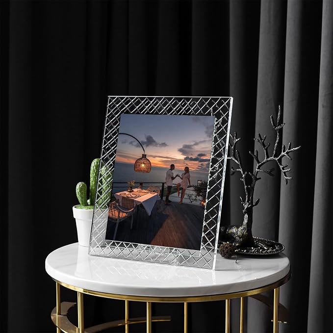 8''x 10'' Crystal Picture Frame for Wedding, Elegant Glass Photo Frame for Home & Office Decor, Decorative Design for Tabletop Display, Includes Luxury Gift Box (8x10inch)