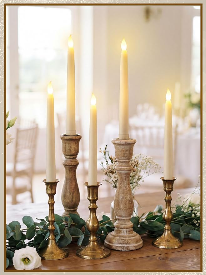Funtery 48 Pcs Flameless LED Taper Candles Battery Operated Candles Bulk Realistic LED Candlesticks Flickering for Wedding Church Party Home Decor(Ivory,8 Inch,Compact Style)