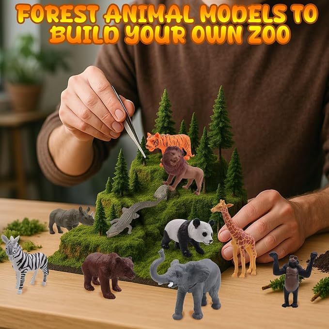 26 PCS Jungle Animal Birthday Party Decorations with Safari Animal Figurines, Mini Hats & Balloons, Cake Toppers for Birthday Party, Wild Animals Party Supplies(Jungle Animal)